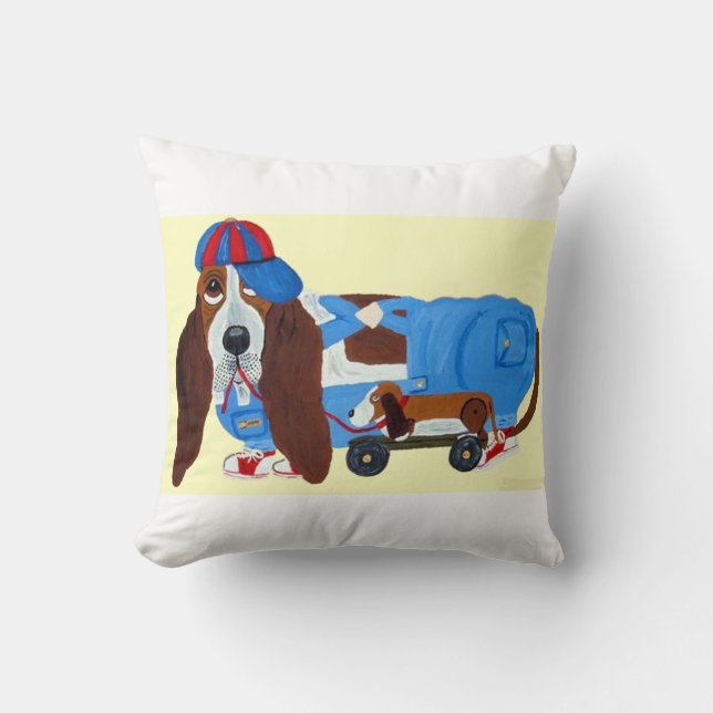 Almofada Basset Hound com brinquedo de arrasto (Frente)
