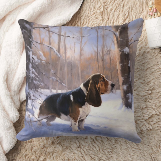 Almofada Basset Hound Deixe-O Neve Natal (Cobertor)