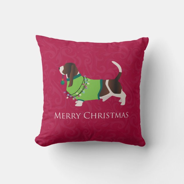 Almofada Basset Hound Felry Design de Natal (Frente)