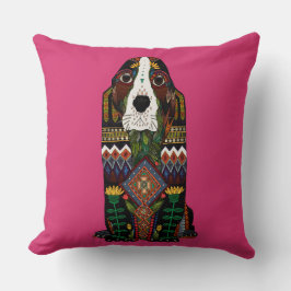 Almofada Basset Hound love fuchsia rosa