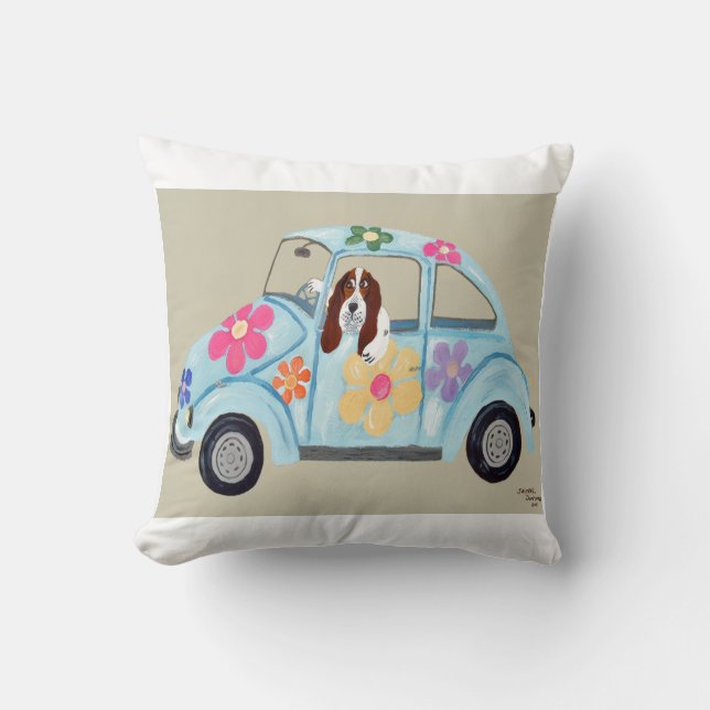 Almofada Basset Hound no Carro Hippie (Frente)