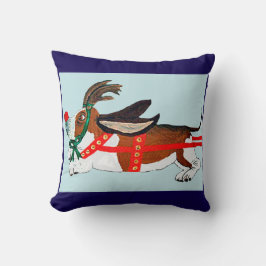 Almofada Basset Hound Rudolph, a Rena de Nariz Vermelho