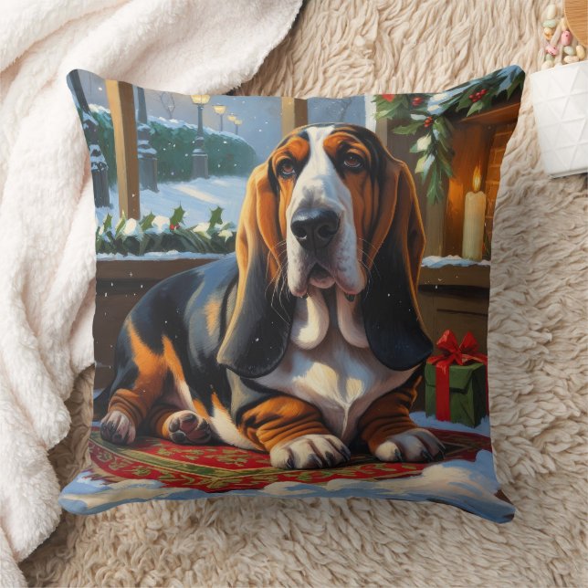 Almofada Basset Hound With Christmas Lights Holiday  (Cobertor)