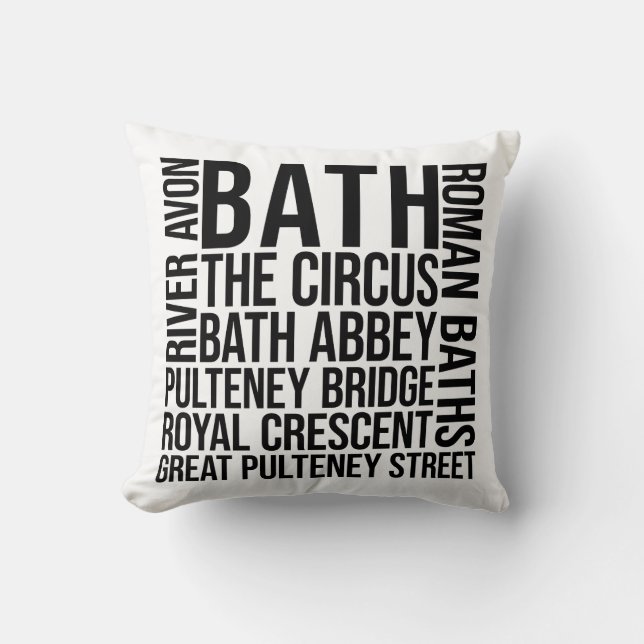 Almofada Bath, UK Landmarks Typografia - England Word Art (Frente)