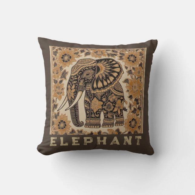 Almofada Batik Elephant Vintage Style Design, Retro  (Frente)