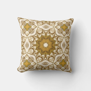 Almofada Batik Mandala, Padrão de Mostarda Dourada e Creme