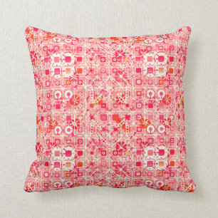 Almofada Batik tribal - rosa coral, alaranjado e de creme
