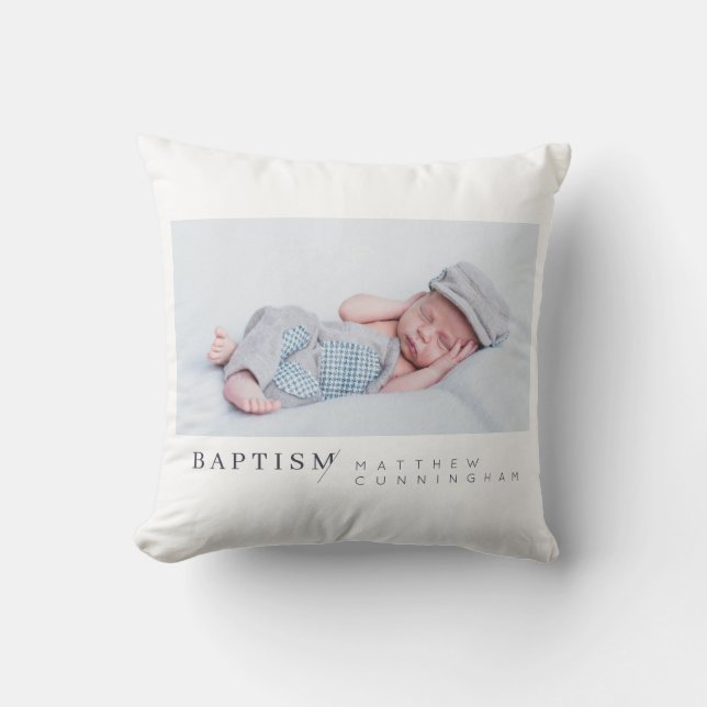 Almofada Batismo Para Ele Foto Personalizada Moderna E Mini (Frente)