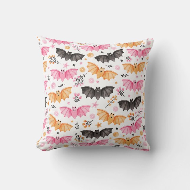 Almofada Bats e Florais Loucos Pastel Halloween (Frente)