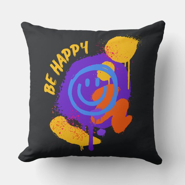 Almofada Be Happy Graffiti Smiley Colorful Street Art (Frente)