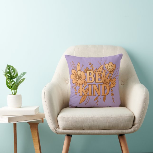 Almofada Be Kind | Gold Floral Inspirational Throw Pillow (Cadeira)