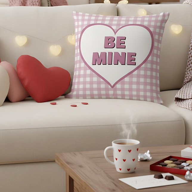 Almofada Be Mine Valentine Pink and White Plaid Gingham (Criador carregado)