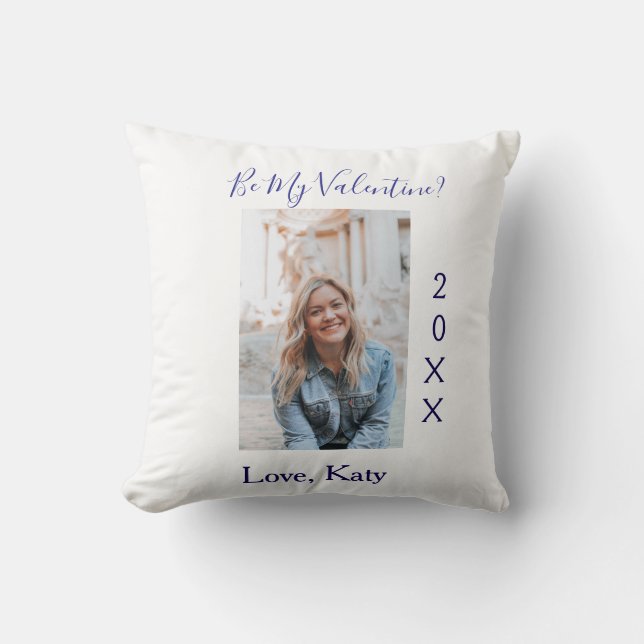 Almofada Be my valentine love name purple year photo simple (Frente)