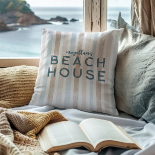 Almofada Beach House Beige Blue Stripe Coastal