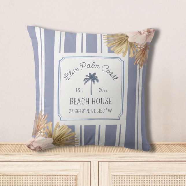 Almofada Beach House Blue Stripes Coastal Boho Farmhouse (In situ)