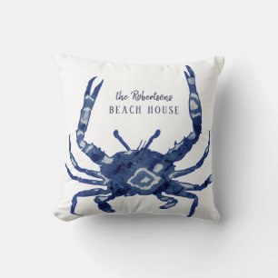 Almofada Beach House Nome de boas-vindas Shibori Blue Crab 