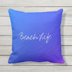 Almofada Beach Life cita Ocean Water Neon Blue Abstrato