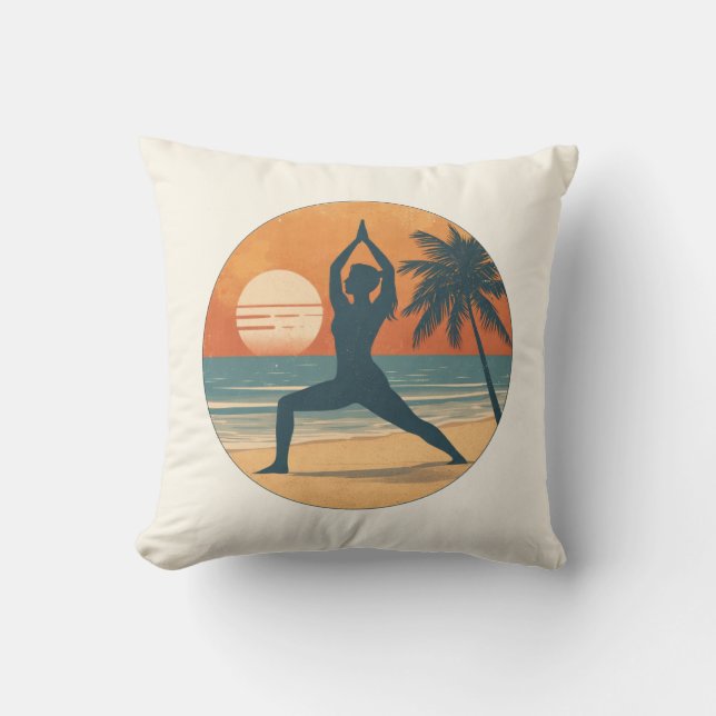 Almofada Beach Sunset Yoga Silhouette | Reversible Coastal (Frente)