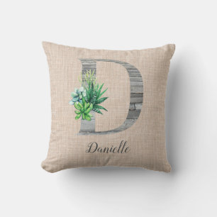 Almofada Beach Wood - Letra D & Succults personalizada