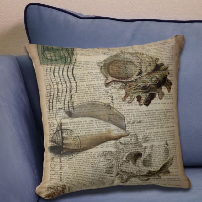 Almofada beachtionary impressão moderna vintage seashell (beachy dictionary print modern vintage seashell throw pillow)