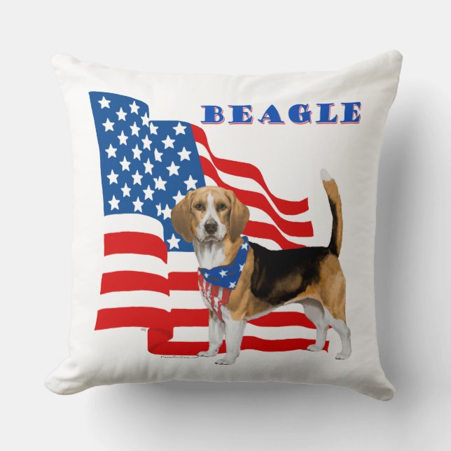 Almofada Beagle com bandeira americana (Frente)