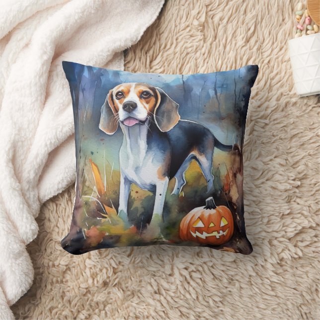 Almofada Beagle de Halloween com Abóboras Assustador (Cobertor)