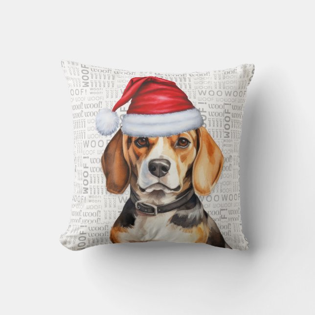 Almofada Beagle Dog Watercolor Natal (Frente)