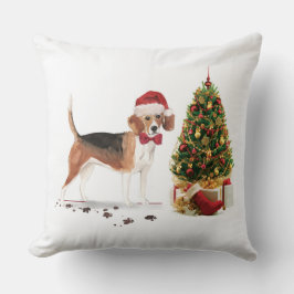 Almofada Beagle Engraçado Cachorro de Natal com Árvore