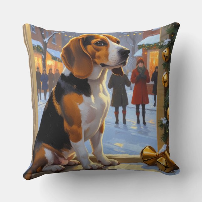 Almofada Beagle With Christmas Lights Holiday (Verso)