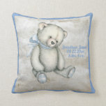 Almofada Bear Bear Azul Fita Aquarela Bebê Vintagem<br><div class="desc">Urso bebê doce em uma aquarela com fita azul ao redor do pescoço. Este design tem uma aparência vintage com as aquarelas desbotadas. Adicione o nome do bebê,  a data de nascimento e o peso,  agora você tem uma gravidez. Tão doce.</div>