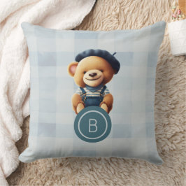 Almofada Bear Monograma Blue Gingham