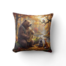 Bear Playing a Saxophone in Autumn Forest