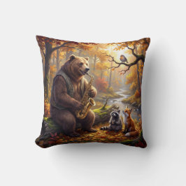 Almofada Bear Playing a Saxophone in Autumn Forest
