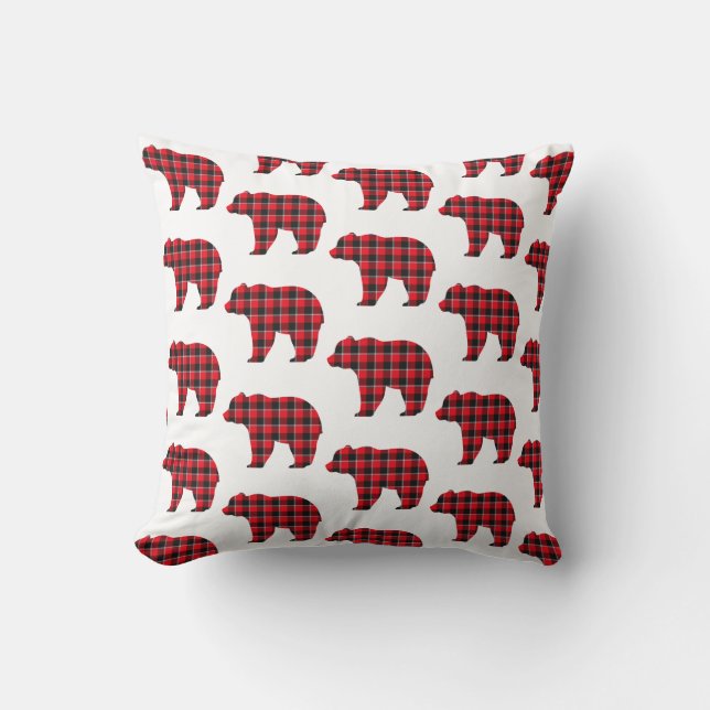 Almofada Bear Shaped Plaid Red Black Buffalo (Frente)