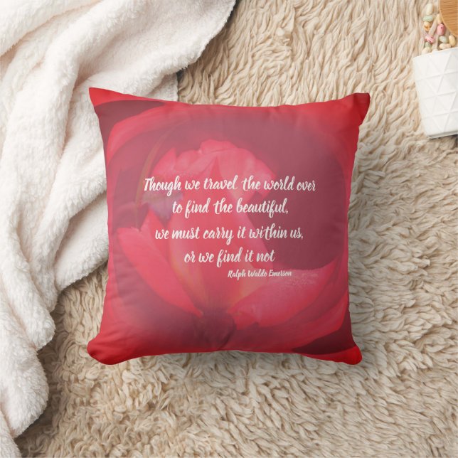 Almofada Beauty Within Pink Rose Inspirational Quote  (Cobertor)
