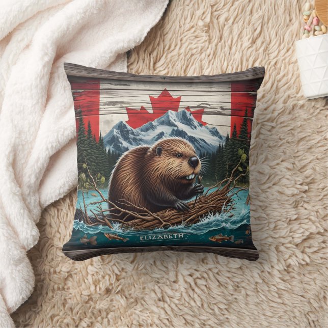 Almofada Beaver by Mountain, Bandeira Canadiana (Cobertor)