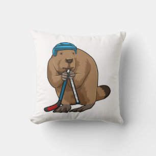 Almofada Beaver no hóquei no gelo com bastão de hóquei no g