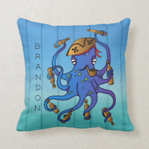 Almofada Bebado de Octopus Pirata Náutica no Efeito da Made