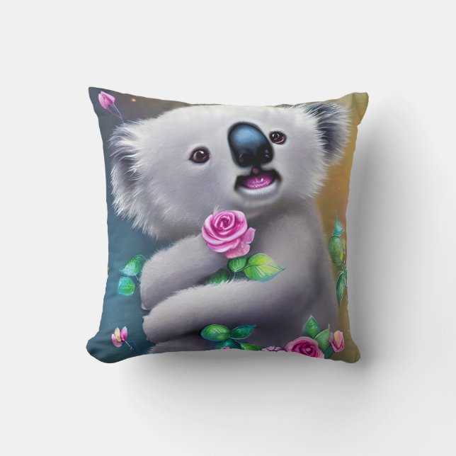 Almofada Bebê Adorável Urso Koala com Flores (Frente)