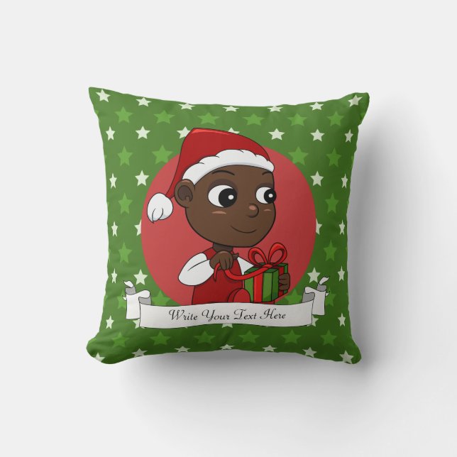 Almofada Bebê afro-americano bonito com chapéu de Natal (Frente)