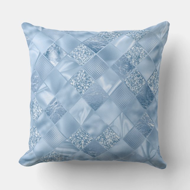 Almofada Bebê Azul Elegante com Brilho e Telhas de Diamante (Frente)