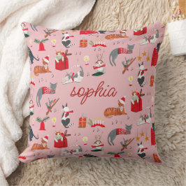 Almofada Bebê Blanke padrão de Natal rosa gato retrô fofo