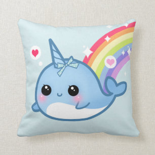 Almofada Bebê bonito narwhal e arco-íris