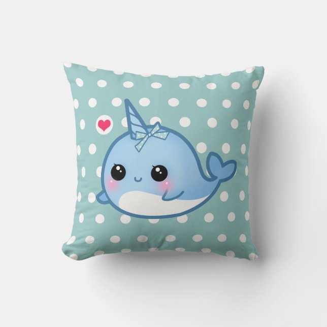 Almofada Bebê bonito narwhal em bolinhas (Frente)