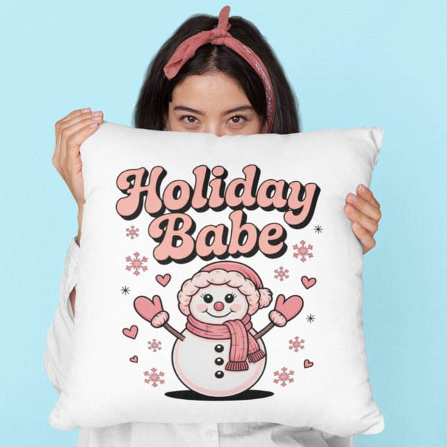 Almofada Bebê de Férias Rosa Fofo Homem de Neve (Criador carregado)