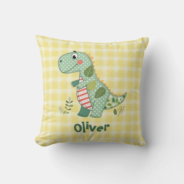 Almofada Bebê Dinossauro de Patchwork Fofo (Frente)