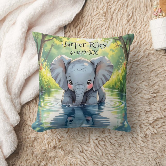 Almofada Bebê Elefante Adorável e Reflexo Personalizado (Cobertor)