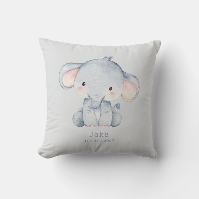 Almofada Bebê Elefante e Nome em Aquarela Fofa (Frente)