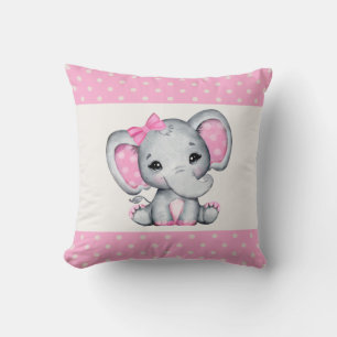 Almofada Bebê-Elefante Rosa-Gelado com Orelhas de Bolinhas