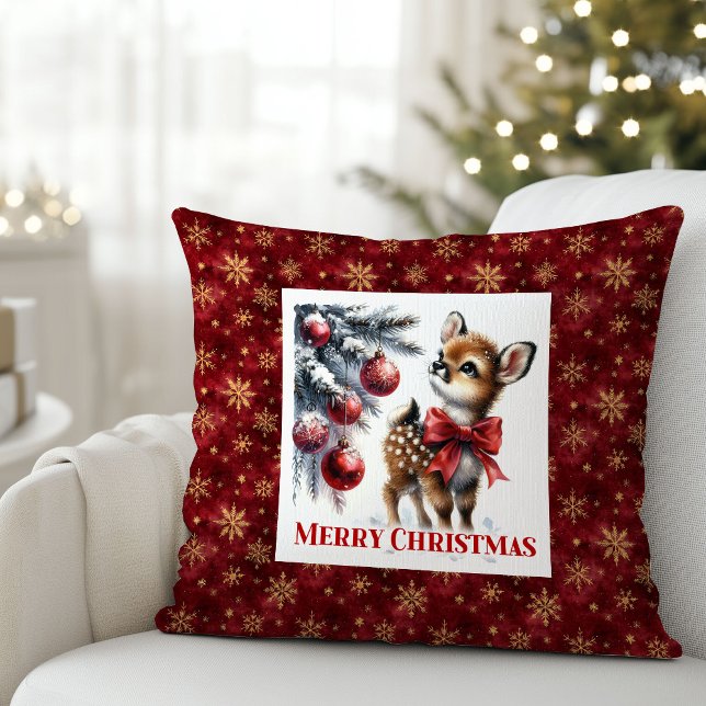 Almofada Bebê Elegante Corça Aconchegante Decoração de Nata (Stylish Baby Fawn Cozy Winter Kids Room Decor Christmas Pillow

)